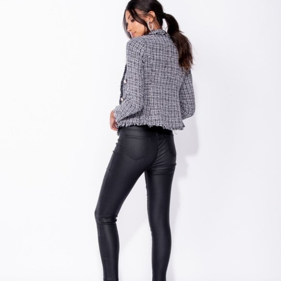 Trist Black & White Pearl Detail Tweed Blazer - Picture 9 of 11